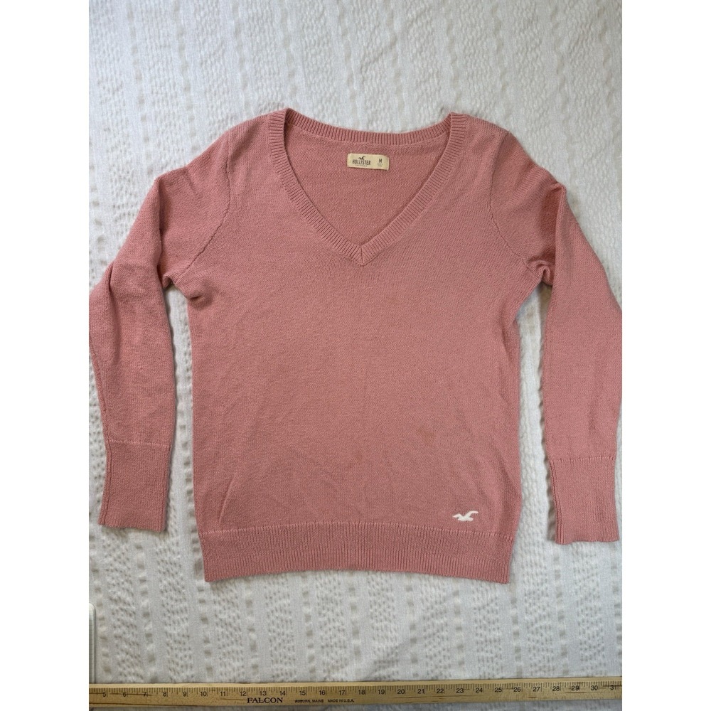 Minimalist V-Neck Sweater Dusty Rose Pink Medium Hollister